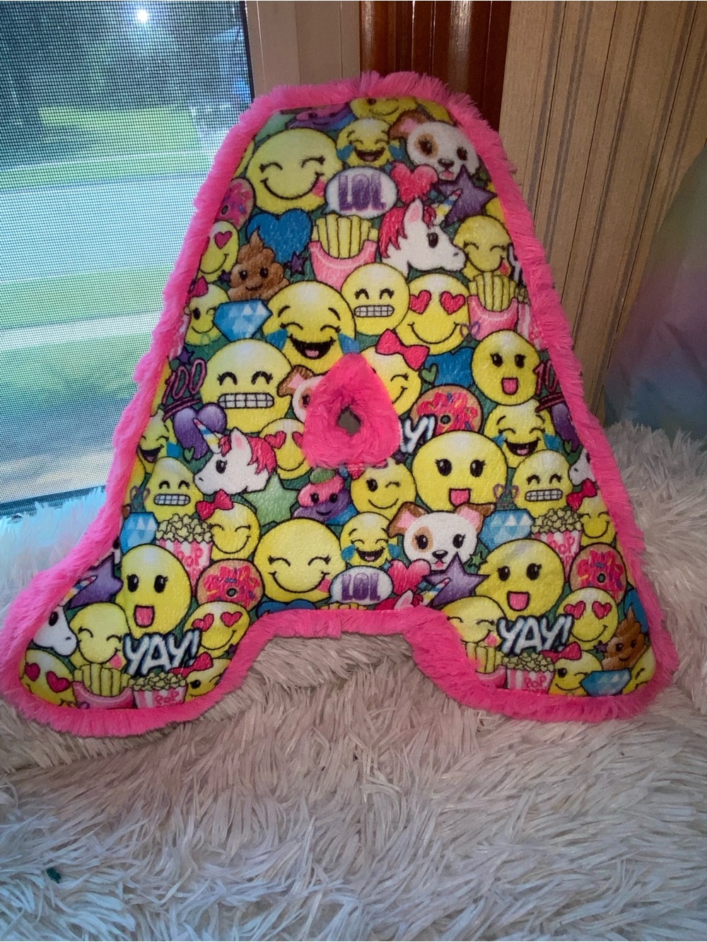 Justice Plush Emoji Letter A Kids Pillow - Pink Trim